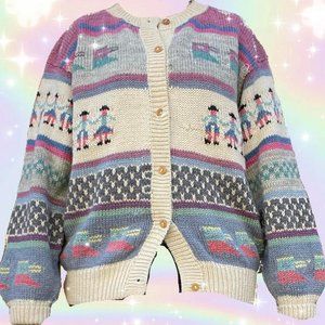 True vintage handmade BEAUTIFUL knit button-up sweater.